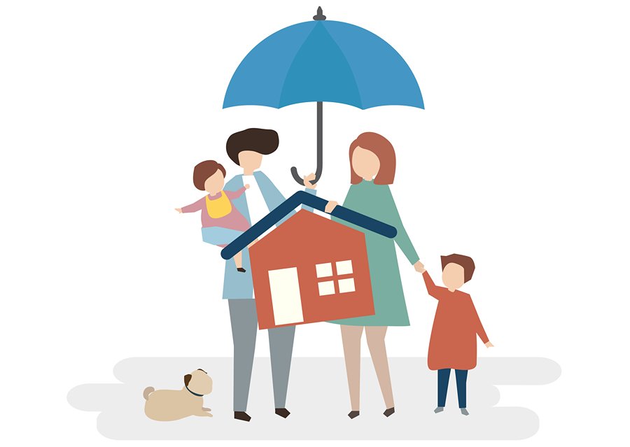 Family being protection by umbrella from interest rate rises with a fixed rate mortgage