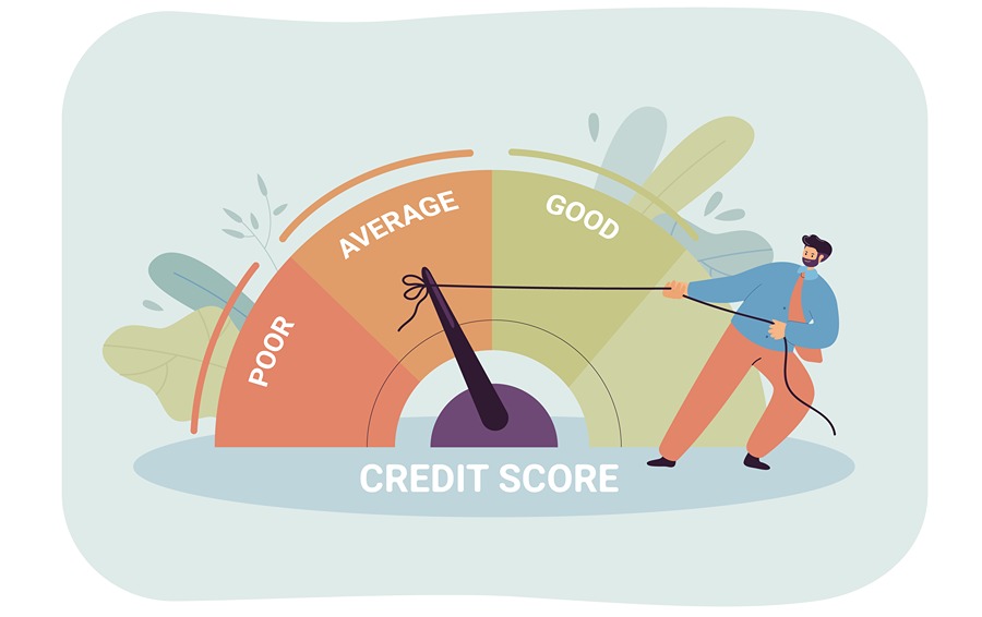 Man pulling a lever with a rope to increase his credit score